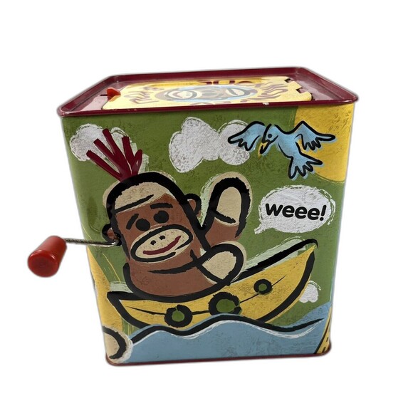 Sock Monkey JACK IN BOX Toy SCHYLLING 2008 Kids Childrens Metal Toys - Picture 4 of 9